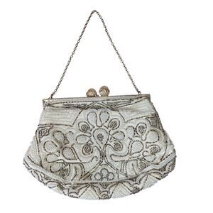 VTG Beaded Purse White Silver Gold 1930s Art Deco By John Wanamaker France 7"x5"